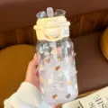 Clear Plastic Straw Water Cup featuring Cute Dog Print and Dual Drinking Portable Lid - Single Cup / Yellow Puppy 500ML - Double Drink