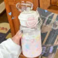 Simpatica borraccia con paglia per ragazze, tazza di plastica portatile con stelle carine. - Solo Coppa / Stellato Bianco 500ML - Doppia Bevuta