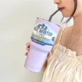 Bicchiere termico in acciaio inossidabile da 30oz con cannuccia, mantiene le bevande. - 900ml / Viola