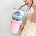 Bicchiere termico in acciaio inossidabile rosa da 30 oz con cannuccia e manicotto. - 900ml / Rosa