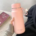 Rosa isolierte Trinkwasserflasche mit Tragegriff, grosse Edelstahl Thermoskanne fur das Buro. - Rosa 850 ml