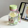 Cute transparent straw water bottle with strap, pink green lid and cute dog print for summer. - Single Cup (With Portable Strap) / Guava Pink