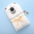 Serviette de bain pour bébé ours polaire à capuche, couverture de bain douce en bambou avec nœud. - Ours