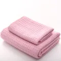 Pink waffle weave bath towel and face towel set, soft, absorbent, and quick-drying. - 70*140 / Pink