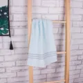 Light blue cotton towel with striped border, thick absorbent face towel for daily use. - Blue / 35*75cm