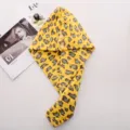 Microfiber Leopard Print Quick Drying Hair Towel Cap Absorbent Bath Cap for Women - 65cm*25cm / Double Layer Yellow
