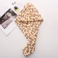 Microfiber leopard print quick-drying hair towel cap, absorbent thick shower cap for women. - 65cm*25cm / Double Layer Beige