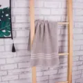 Grey cotton face towel with striped dobby design, thick and absorbent for daily use. - Coffee / 35*75cm