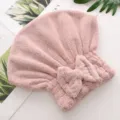 Rosa Mikrofaser Haartrocktuch Mütze mit süßer Schleife, hochabsorbierendes Handtuch. - Orangerosa