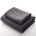 Dark gray waffle bath towel set, soft cotton absorbent quick-drying face towel home daily. - 70*140 / Black