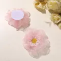 Pink organza beaded flower DIY hair accessory detail view, showing front and back backing. - Pink