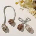 Detailed view of sweet forest plaid tulip bow hair accessory DIY material for versatile crafts. - Regular Fit / Turmeric
