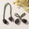 Lindo accesorio para el pelo de tulipán doble a cuadros estilo bosque lazo DIY bolsa ropa - Café (Sin anudar)