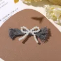 Accesorio pasador de pelo con lazo de perla, elegante adorno de tela DIY para mujeres. - Gris