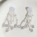 Detalle de borla de cuentas de cristal hechas a mano, cuentas de arroz translúcidas para tocado. - Púrpura