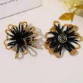 Flores de cuentas negras y doradas accesorios DIY para pendientes broches diademas - Negro y Oro