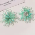Mint green crystal beaded flower accessories DIY earrings brooch shoe charms jewelry making - Light Green