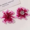 Accesorios DIY de flores de cuentas de cristal rosa, perfectos para pendientes y broches. - Rosa rojo