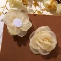 Flores de malla transparente hechas a mano accesorio DIY camelia de tela horquilla corsé - Amarillo