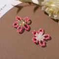Handmade DIY beaded flower charms cute pink tube bead jewelry ring hair accessories - Rose Red