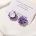 Purple crystal seed bead flower cluster earrings sweet DIY handmade fashion jewelry accessory - Taro Purple (1 Piece)