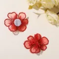 Red organza embroidered flower DIY accessories, exquisite beaded floral appliques for crafts. - Burgundy