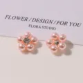 Retro barroco pedrería perlas cinco pétalos flor aleación perla imitación nail art. - Rosa