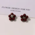 Retro Burgundy Imitation Pearl Flower DIY Jewelry Accessories Rhinestone Beaded Five-Petal Charms - Burgundy