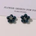 Dark blue faux pearl rhinestone five petal flower DIY jewelry accessories close up - Dark Blue