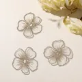 Parche de flor de cinco pétalos con bordado de encaje de organza accesorio de bricolage para ropa - 1 Pieza / Albaricoque