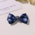 Pinza de pelo con lazo de cuadros azules y cruz plateada, ideal para estilo JK y moda linda. - Paquete Estándar / Azul