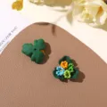 Forest style green flower seed bead three-petal flower DIY earrings shoe charms accessories - 1 Piece/Pack / Dark Green