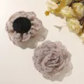 Elegant polka dot gauze rose flower hair clips, soft puffy fabric floral accessories for women. - L / Light Coffee