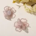 Exquisite 3D organza embroidered flower patches with beaded stamens for DIY crafts and apparel. - Light Pink