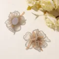 DIY mesh beaded flower patch, stereoscopic organza embroidery accessory for Hanfu crafts. - Coffee