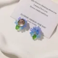 Exquisite handmade blue seed bead flower detail earrings for summer vacation style outfits. - No.56 Sea Salt Blue Cluster Style (A73-1-53) / 1 Piece / Sea Salt Blue