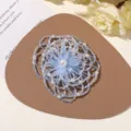 Detail shot of handmade light blue beaded flower accessory with white pearl center, elegant design. - No.5 Pearl Transparent Style (A45-5-17-20) / 1 Piece / Sea Salt Blue
