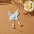 Detailed view of Korean style double layer beaded tassel butterfly patch DIY hair accessory. - 1 Piece Pack / Blue