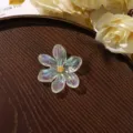 Transparent iridescent acrylic flower DIY earring accessory with rhinestone core. - Size 9 / 1 Piece