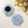 Blue dotted mesh rose flower detail shot, fluffy sheer fabric DIY hair accessory and craft supply. - L / Blue