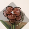 Brown mesh floral DIY accessory detail, rhinestone embellished flower motif for crafts. - Red Brown