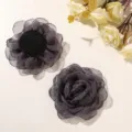 Dark grey polka dot gauze rose flower detail, fluffy fabric hair accessory or clothing DIY. - L / Dark Purple