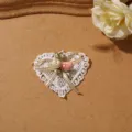 White lace heart shape bow ribbon flower patch DIY embroidery hair accessory material appliques - Heart