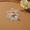 Exquisite 3D lace flower patch with mesh ribbon roses and bow for DIY craft apparel. - Seven-Petal Flower