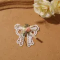 White lace bow applique with fabric roses for stunning DIY hair accessories and garment crafts. - Bow Style 1