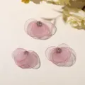 Close-up detail of pink mesh flower DIY accessories with crystal center for crafts. - One Piece / Rose Pink