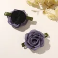 Purple mesh rose flower DIY hair accessory brooch bow detail view showing front and back. - 1 Piece / Purple
