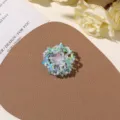 Close-up of handmade beaded flower with blue and pink translucent sequins for DIY jewelry. - No.19 Multicolor 3D Flower (A74-3-1-4) / 1 Piece / Sea Salt Blue
