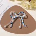 Close-up detail of handmade blue beaded bow accessory with pearls and star pendants for DIY crafts. - No.27 Star Pendant Style (A01-7-10) / 1 Piece / Sea Salt Blue