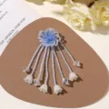 Handmade blue beaded flower DIY accessory for brooch hair clip shoe flower vacation style - No.28 Tassel Drop Style (A96-1-36-38) / 1 Piece / Sea Salt Blue